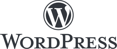 Logo of WordPress, featuring a stylized white 